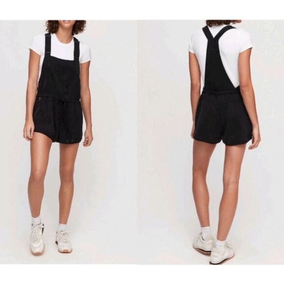 Aritzia Wilfred Free Beatriz Romper Overalls Shorts Black Womens Medium Coastal - Picture 1 of 9